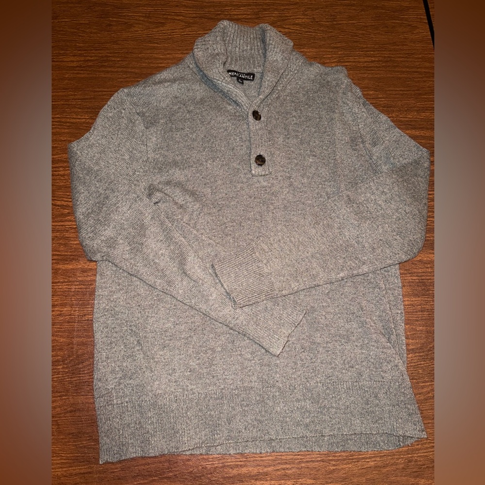 Men's Gray Sweater with Button Collar